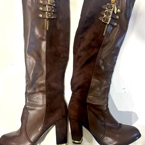 Tall brown heeled boots